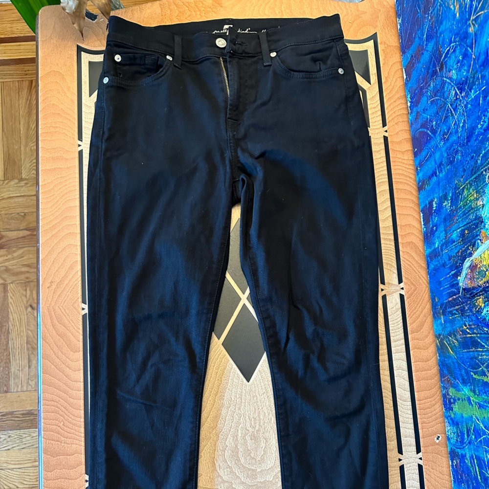 SEVEN FOR ALL MANKIND Black Mid-Rise Ankle Skinny Jeans Size 28